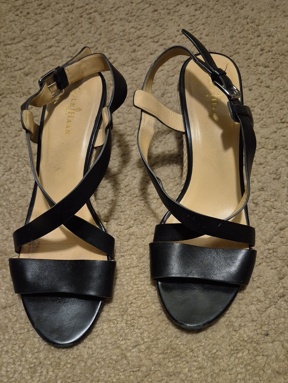 Cole Haan Black Leather Cross-Strap Sandals
